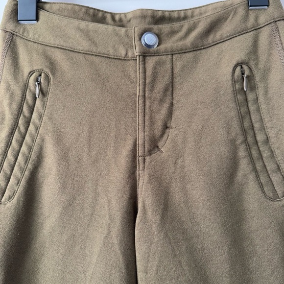 ATHLETA LEGGINGS WITH ZIP & SNAP CLOSURE AND ZIP POCKETS SIZE 2 OLIVE GREEN - Picture 3 of 7